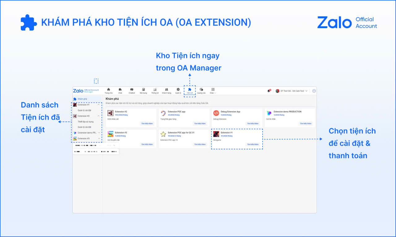 04 tính năng mới của Zalo OA (05/2025) giúp doanh nghiệp nâng cao hiệu suất kinh doanh 4 Kho tiện ích mới của Zalo OA giúp doanh nghiệp bán hàng chuyên nghiệp hơn
