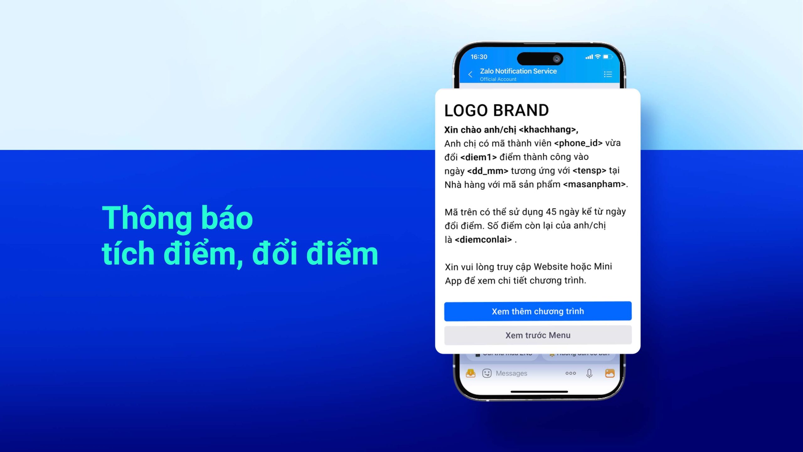 Ứng dụng tin nhắn ZNS trong lĩnh vực kinh doanh ngành thực phẩm (F&B) 4 Tin nhắn ZNS gửi thông báo điểm tích lũy, quà tặng