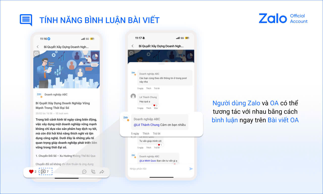04 tính năng mới của Zalo OA (05/2025) giúp doanh nghiệp nâng cao hiệu suất kinh doanh 3 Tính năng bình luận trên bài viết của Zalo Official Account