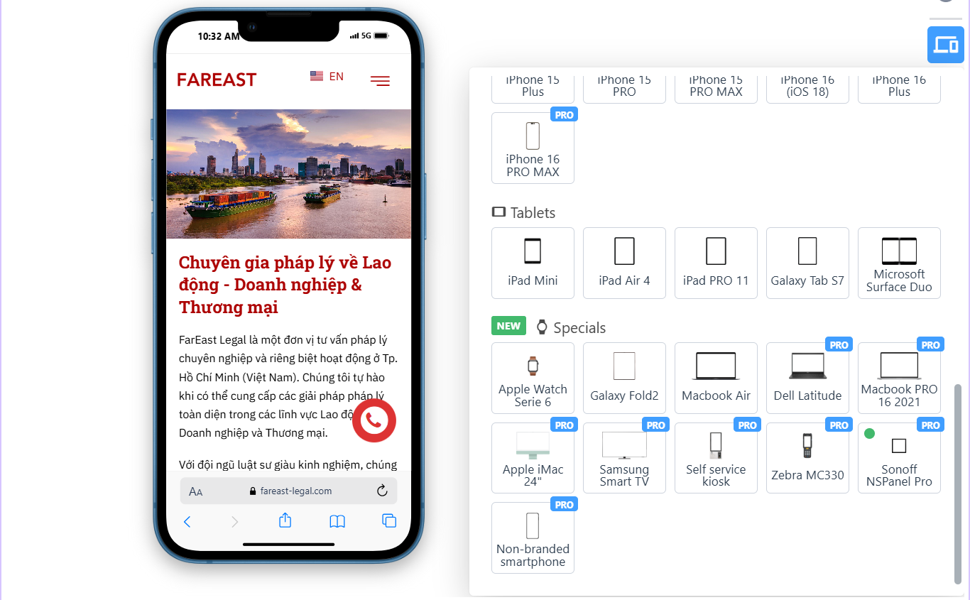 Tối ưu hóa khả năng Responsive của Website FarEast Legal